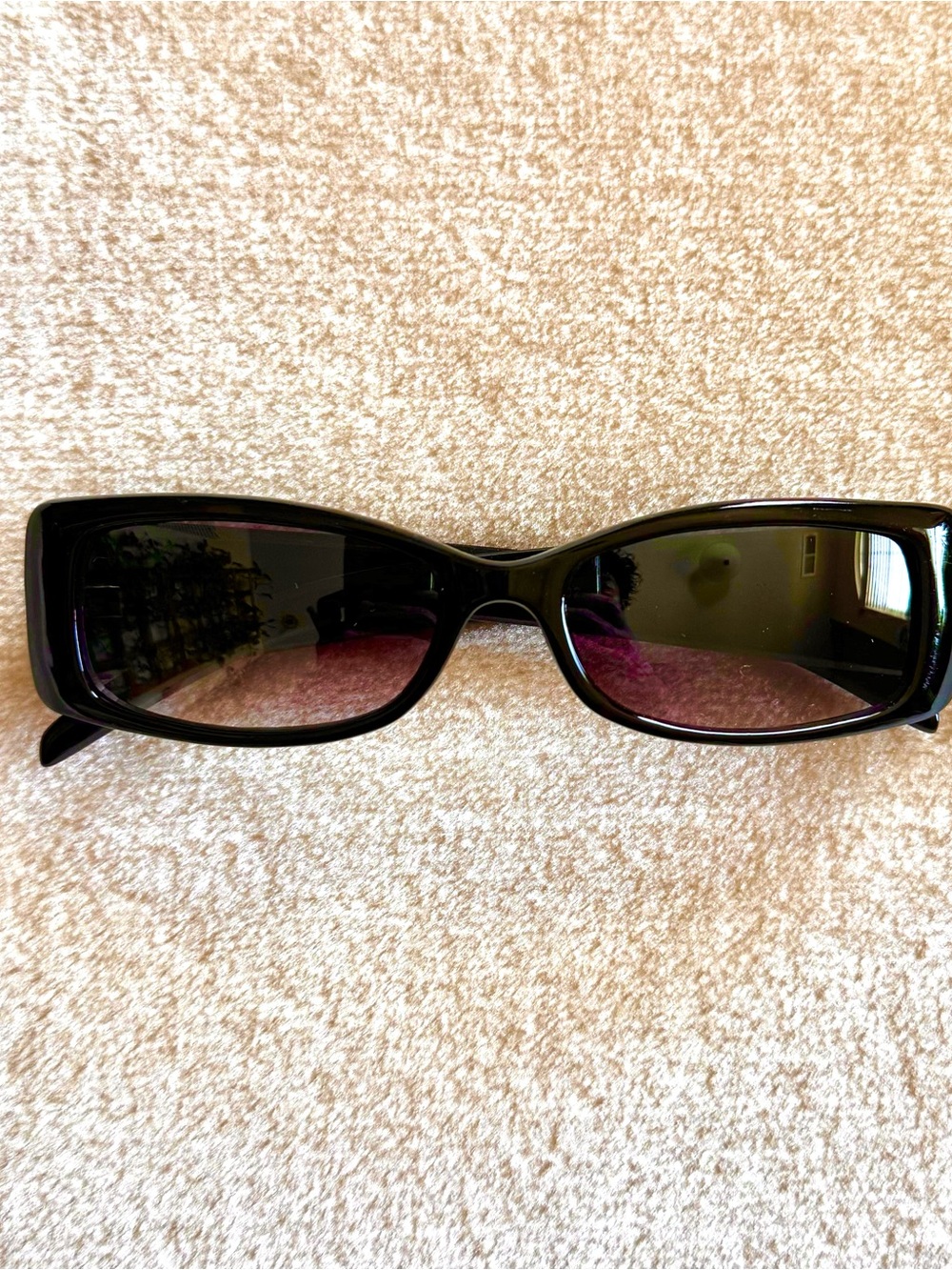 Vintage 90’s Black Rectangular Sunglasses with Tinted Purple Lenses